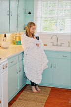White Chunky Knit Chenille Blanket – Handmade Cozy Throw