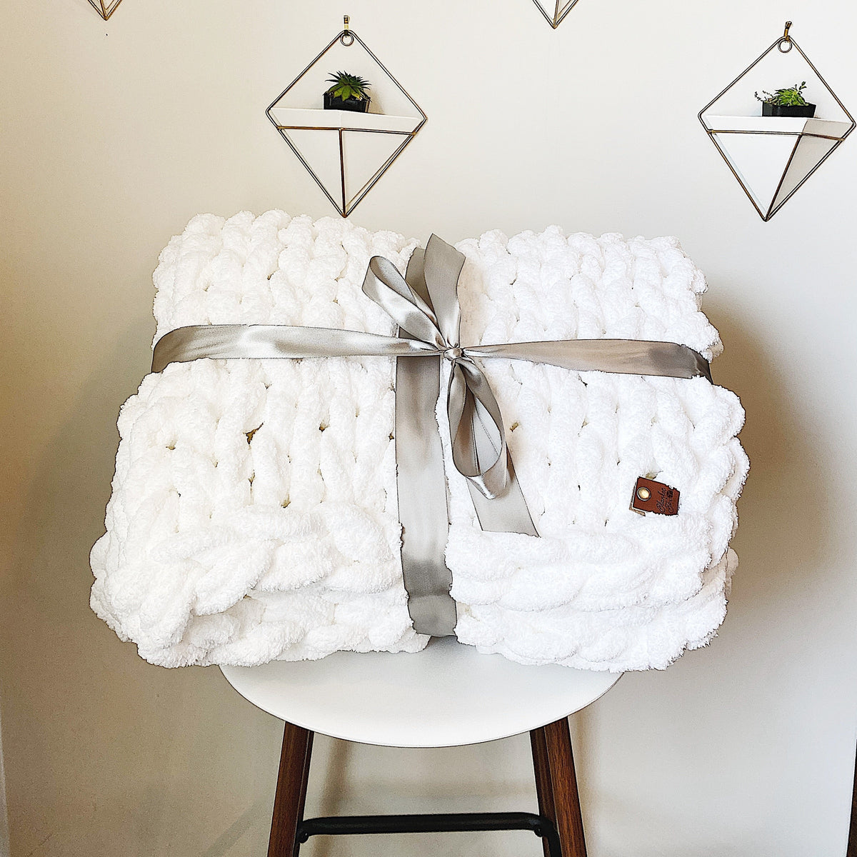 White Chunky Knit Chenille Blanket – Handmade Cozy Throw