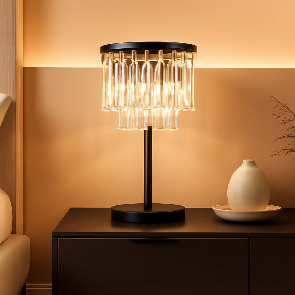 3-Light Crystal Table Lamp – Elegant Black Bedside Accent Lamp