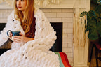 White Chunky Knit Chenille Blanket – Handmade Cozy Throw