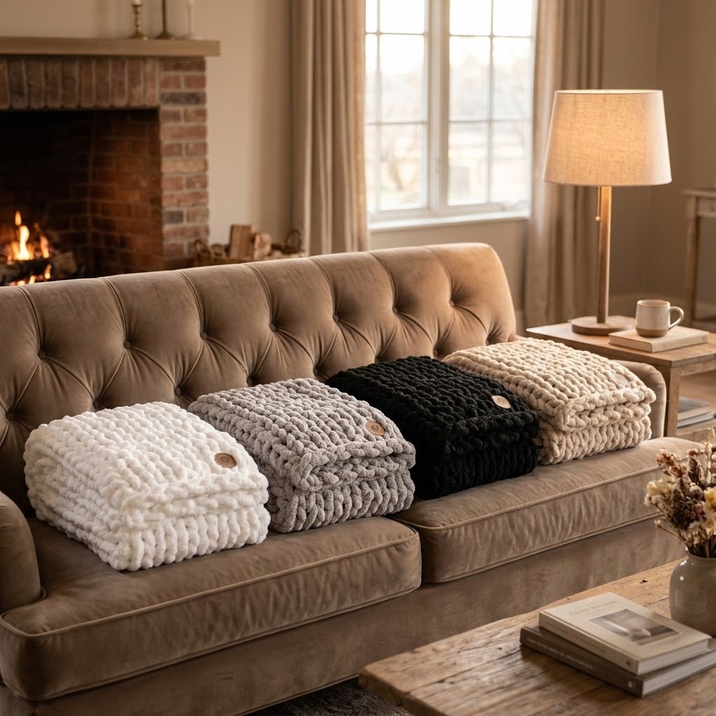 Infinite Chunky Knit Blanket – Minky Chenille Cozy Throw in Mist | 43" x 70"