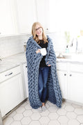 Chunky Knit Blanket in Slate