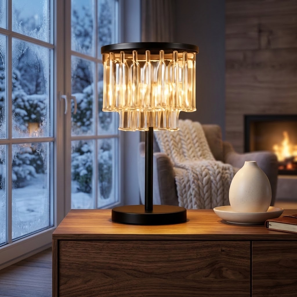 3-Light Crystal Table Lamp – Elegant Black Bedside Accent Lamp