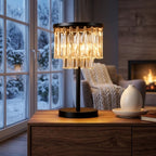 3-Light Crystal Table Lamp – Elegant Black Bedside Accent Lamp