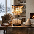 3-Light Crystal Table Lamp – Elegant Black Bedside Accent Lamp
