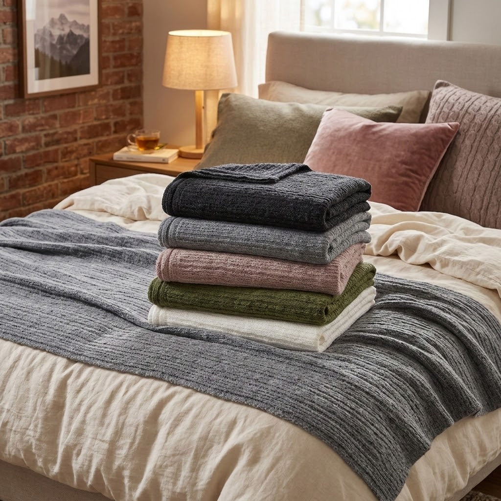 Aurora Alpaca Knit Throw Blanket – Soft Luxury Ribbed Throw