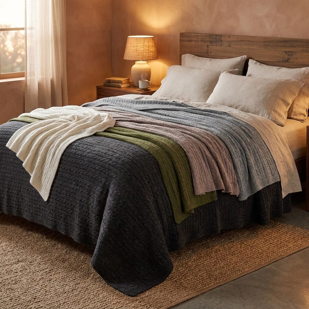 Aurora Alpaca Knit Throw Blanket – Soft Luxury Ribbed Throw