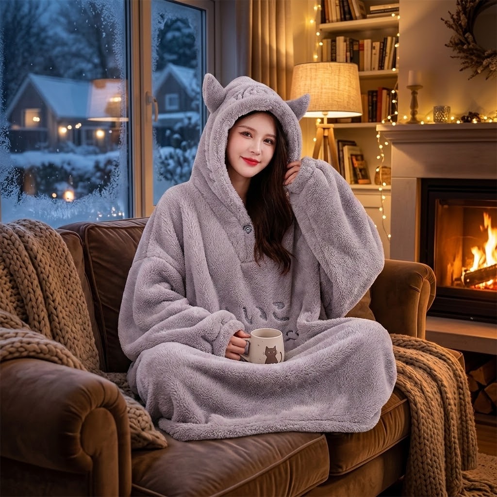 Oversized Fleece Hoodie Blanket – Ultra-Soft Wearable Blanket