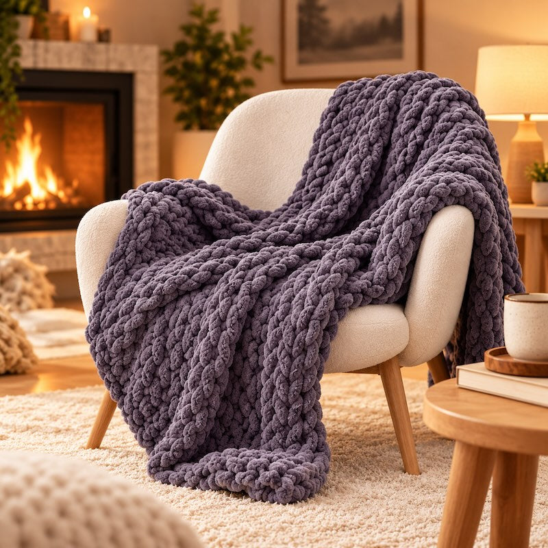 Chunky Chenille Knit Throw — Handmade Softness for Your Sofa