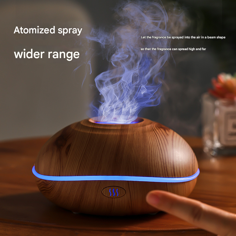 Wood grain Mini USB Aromatherapy Diffuser with Flame Projection - Portable Humidifier for Home and Car Use