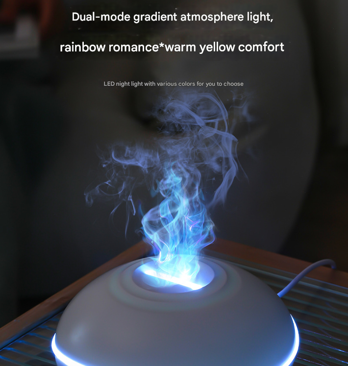 Wood grain Mini USB Aromatherapy Diffuser with Flame Projection - Portable Humidifier for Home and Car Use