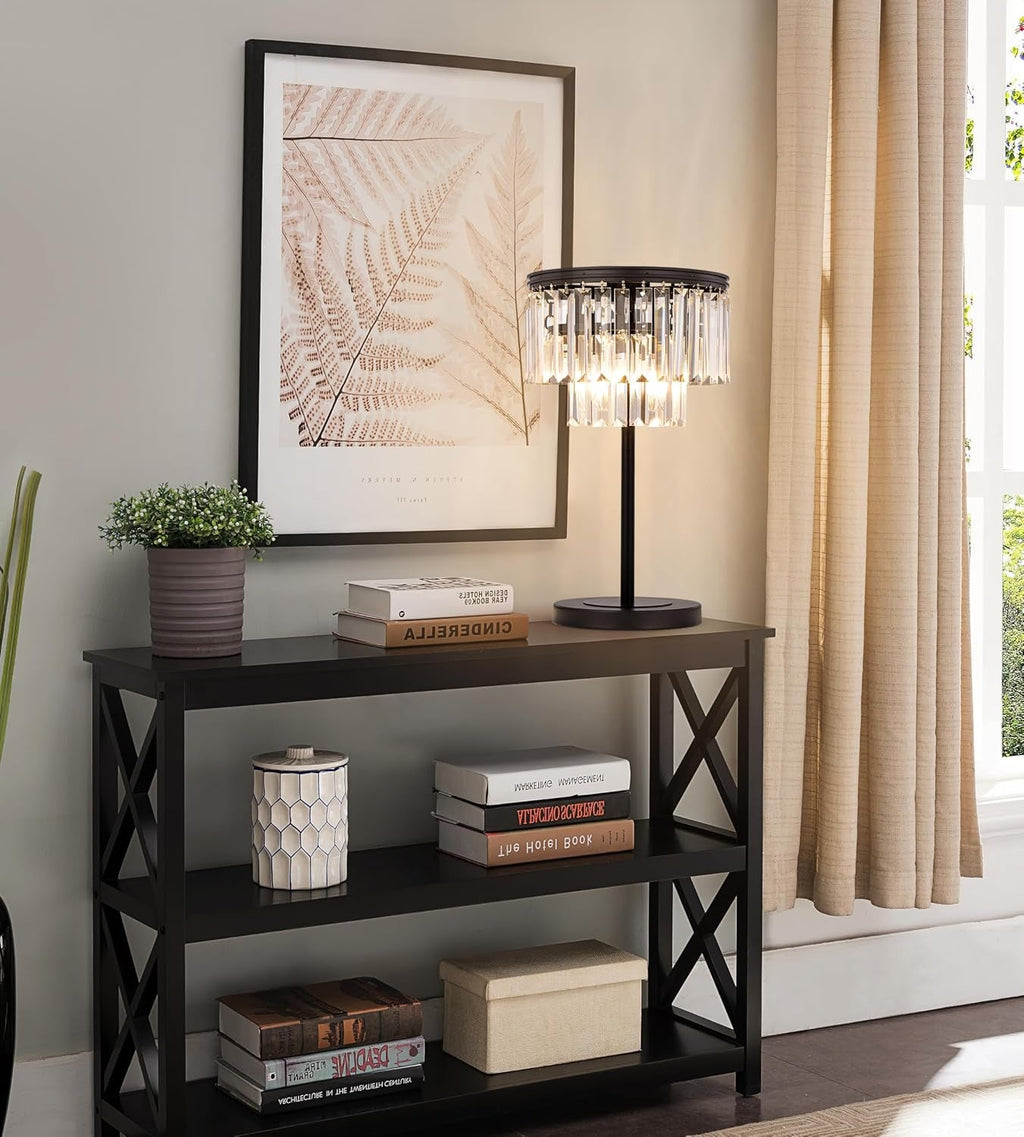 3-Light Crystal Table Lamp – Elegant Black Bedside Accent Lamp