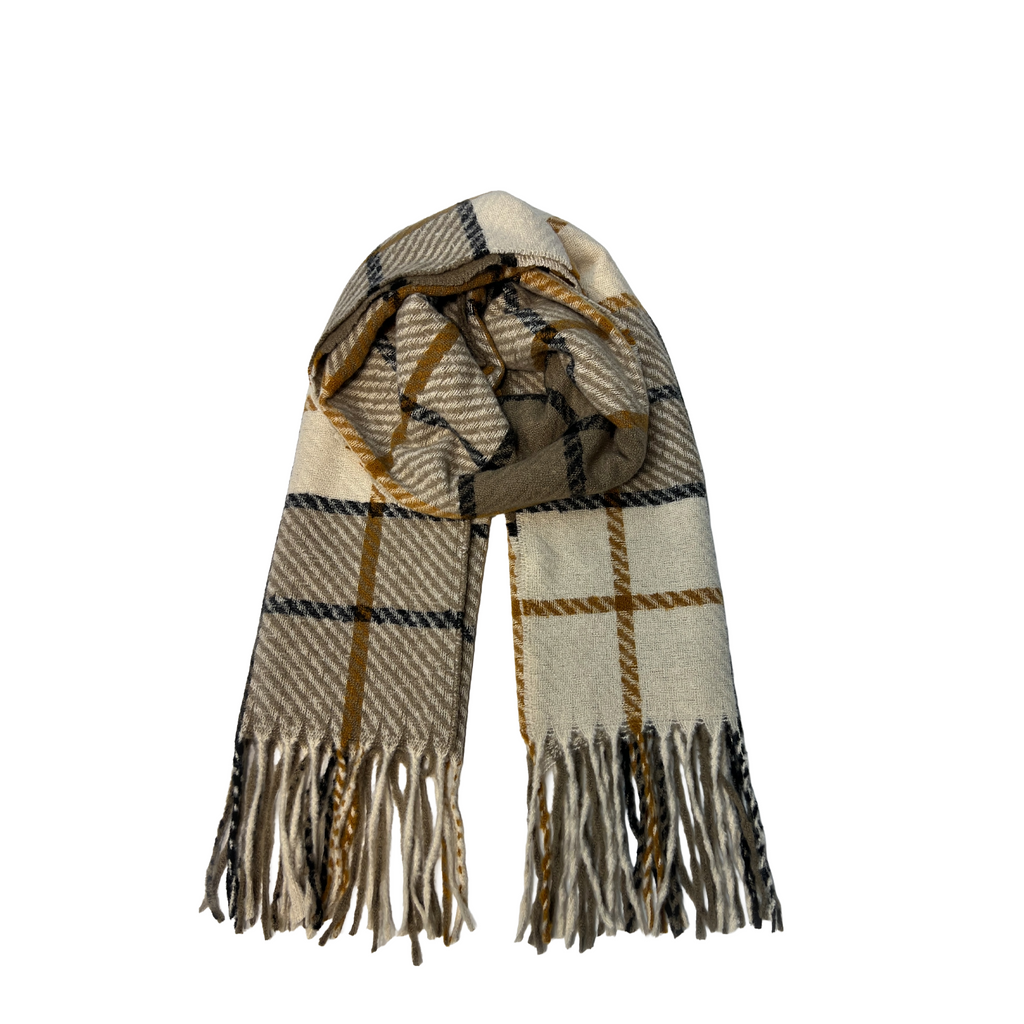Beige Plaid Scarf for Women – Soft & Cozy Winter Wrap