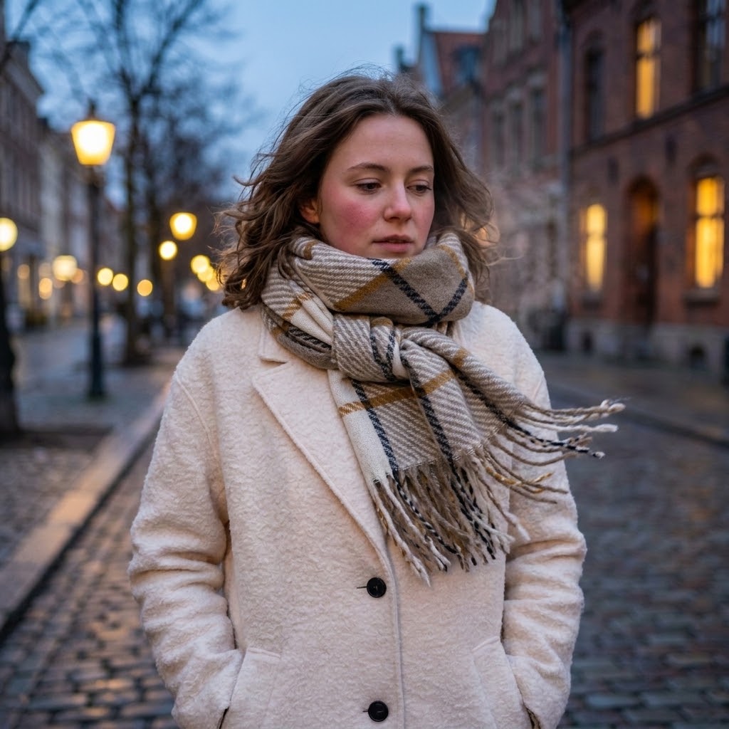 Beige Plaid Scarf for Women – Soft & Cozy Winter Wrap